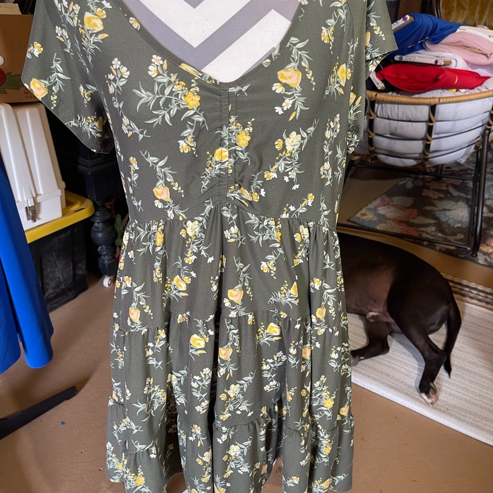 No Boundaries Olive Floral Mini Dress